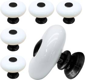 Suiwotin 744759396686 6pcs White Ceramic Drawer Knobs Round Vintage Dresser With Black Point &