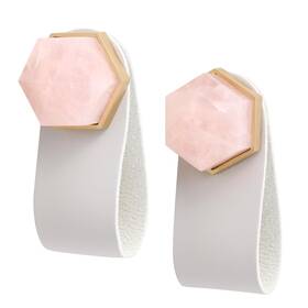 Sunbestkb0061302 Sunyik 2 Pack Hexagonal Rose Quartz Crystal Point Cabinet Knobs With Grey Leather