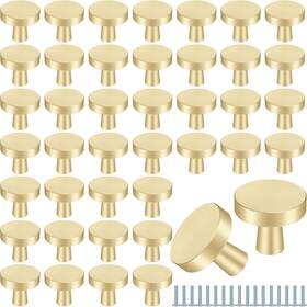 Therwen 705353667251 50 Pcs Cabinet Knobs Brushed Brass Round Drawer Pulls Closet Door