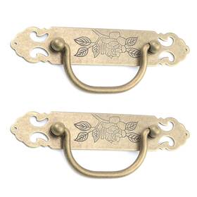 Ars0020 Tighall 2pcs Antique Flat Bronze Cabinet Pulls Brass Decorative Handles With Engraved
