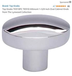 Top Knobs 840355259278 Knobs- Hillmont Knob Cabinet Pulls 1 3/8 Inch Polished Chrome 4pcs