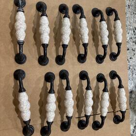 Tkm88 Top Knobs Chateau Ceramic Pull 5 Inch 128mm Ctr German Bronze Bone Crackle M88