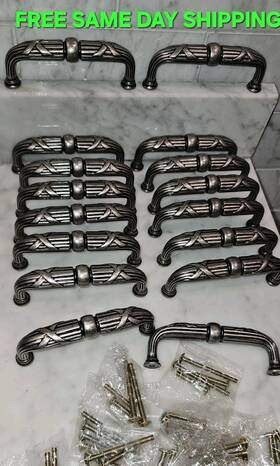 Tkm935 Top Knobs Lot Of 16 Edwardian Ribbon And Reed Pull 3 3/4 Inch Pewter Antique M935