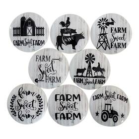 Pk-8-5-19-79 Twisted R Design Wooden Cabinet Knobs-set Of 8 Black And White Farmhouse Wood
