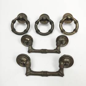 Ks-712 Uknown Vintage Lot Of Brass Faux Bamboo Ring Pulls And Bail 3.75 Inch Cc