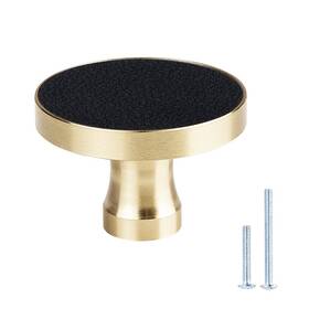 Unides 793811584189 2 Pack 1-1/4 Inch Solid Brass Knobs Round Black Gold Cabinet Drawer Hardware