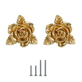 Unides 793811584554 2 Pack Gold Cabinet Knobsbrass Hardware For Dresser Drawervintage Rose Flower Kn
