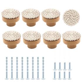Unlorspy20221005-012 Unlorspy Boho Rattan Dresser Drawer Pulls - 8pcs Beige 30mm Wicker Woven Knobs