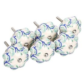 Uxcell 6 Pieces Vintage Shabby Knobs Blue And White Floral Hand Painted