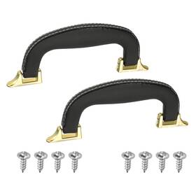 Uxcell 632702048563 2pcs Leather Luggage Handle Replacement Strap For Handbag Black/gold