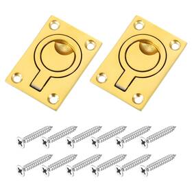 Uxcell 634149710362 2pcs Flush Ring Pull 2.48 Inch X1.73 Square Recessed Door With Screws Brass