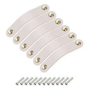 Uxcell 656320720854 6 Pack Leather Drawer Pulls Double Hole Knobs Cream/gold Spacing 96mm