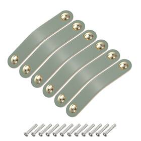 Uxcell 656320721059 6 Pack Leather Drawer Pulls Double Hole Knobs Blue/gold Spacing 96mm