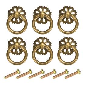 Uxcell 676766199908 6pcs 1.18 Inch Brass Drawer Pulls And Knobs With Screws Hollow Flower Bronze