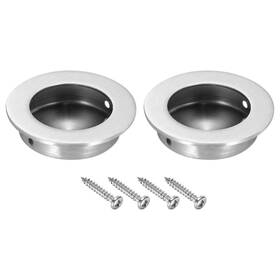 Uxcell 679134447298 2pcs Round Recessed Door Pulls 2 Inch Dia Finger Cabinet Handles Silver