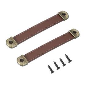 Uxcell 683867662262 2pcs 5.7 Inch Leather Drawer Pulls With Iron Sheet 18mm Screws Light Brown