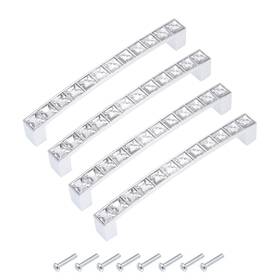 Uxcell 784958562581 4pcs Cabinet Pulls Drawer Handles 5-inch Hole Centers Alloy Crystal With Screws