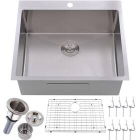 Valisy 078098708900 25 X 22 Inch Drop In Kitchen Sink Topmount Stainless Steel Brushed Nickel Si