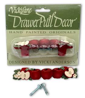 Vicki Lane 710120002388 Vintage Pair Of Hand-painted Apples-theme 5 Inch Bar Drawer Pulls - New