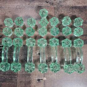 Cbclr-4 Vintage Cabinet Handles Coke Bottle Green Glass Drawer Pulls Knobs Lot