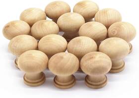 Weichuan80000610 Weichuan 16pcs Round Unfinished Wood Cabinet Furniture Drawer Knobs Pulls Handle