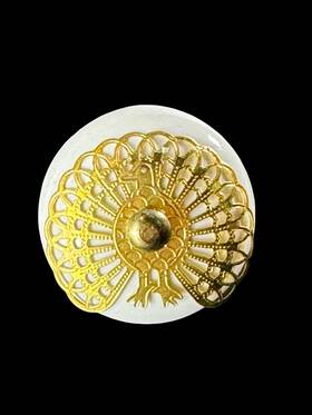 200524863 World Market Peacock Drawer Knobs Pulls Hardware White Gold Lot Set Of 6 1.75 Inch