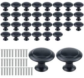X-at 797006797682 32pcs Small Round Cabinet Knobs Black 0.95 Inch Kitchen Drawer Pulls