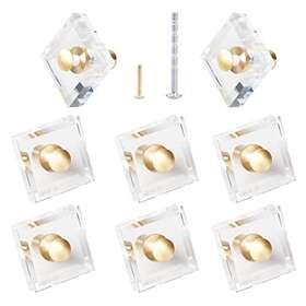 Ynegsde 711691397156 Glass Crystal Drawer Knobs 1-1/8 Inch Square Cabinet 8 Pack Brass Drawe