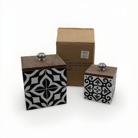 20897 Youngs Wood Storage Boxes With Ceramic Pull Knob Set Black And White - 2 Piece