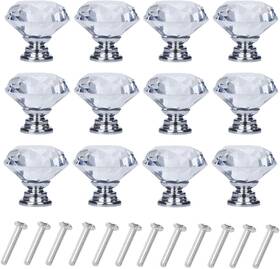 20181002-knob12 Yourgift 12 Pack Drawer Knobs Diamond Shaped Crystal Glass 30mm Cabinet