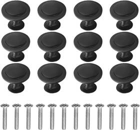 206180 Yuntop 12 Pack Black Round Cabinet Hardware Knobs 1.18 Inch