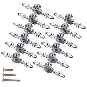 Yusheng 727597309575 Diamond Clear Crystal Glass Decorative Knobs 12 Pack Silver Small - 4.7inch