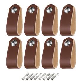 Zaplyte 656320721097 8 Pack Leather Drawer Pulls Single Hole Knobs For Drawers Brown/silver