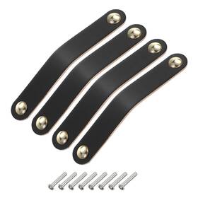 Zaplyte 656320721141 4 Pack Leather Drawer Pulls Double Hole Knobs Black/gold Spacing 128mm
