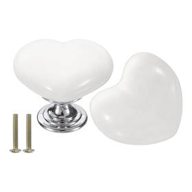 Zaplyte 656417737086 2 Pack Heart-shaped Ceramic Drawer Knobs White/silver Dresser Pulls Handles