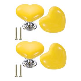 Zaplyte 656417737109 4 Packs Heart-shaped Ceramic Drawer Knobs Yellow/silver Dresser Pulls Handles