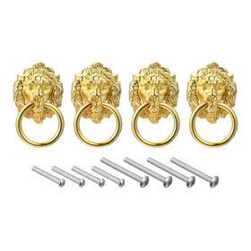Zaplyte 723115321869 4pcs Lion Head Pulls Knob 1.57 Inch X1.97 For Dresser Wardrobe Kitchen Gold