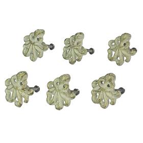 Zeckos 810045993539 Set Of 6 Rustic White Finish Cast Iron Octopus Drawer Pulls - Decorative Cabi