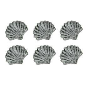 Dw72190 Zeckos Set Of 6 Silver Cast Iron Scallop Sea Shell Drawer Pulls Nautical Cabinet Knobs