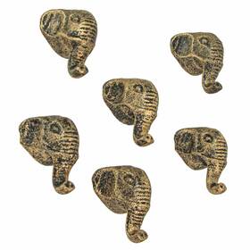Dw74044 Zeckos Set Of 6 Antique Gold Finish Cast Iron Elephant Head Cabinet Knob Drawer Pulls