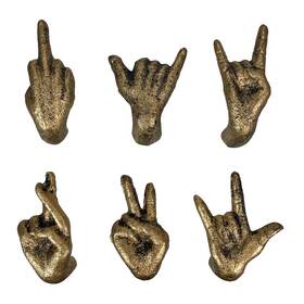 Dw74126gd Zeckos Set Of 6 Antique Gold Cast Iron Hand Cabinet Knobs Sla Drawer Pulls