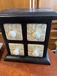 Shabby Romantic Cottage Core Black Cabinet With Ivory Ceramic Drawers Apothecary. Fixed Price $44.49.