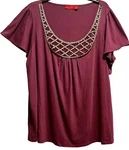 Elle Deco Decadence Top Size 2X Purple Scoop Neck Short Sleeve Beaded Front Nwt. Fixed Price $11.40.