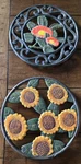 Vintage Cast Iron Floral Trivets Set Of 2 Sunflower & Poppy Hot Plate Decor. Fixed Price $18.00.