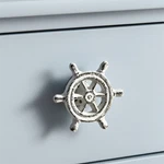 Ship Wheel Cabinet Knob, Distressed White Cast Iron Drawer Pull, 2.8". Fixed Price $15.20.