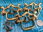 3 Vintage 2.5" Oc Bright Brass Skeleton Keyhole Fixed Bail Bat Wing Drawer Pulls. Fixed Price $17.95.