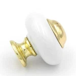 Belwith P722-UB White Porcelain 1/4" Cabinet Knob Pull Ultra Brass Stem. Fixed Price $7.00.