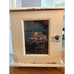 Vintage Shabby Chic Jewelry Box Cream Wood Cabinet Romantic Art Glass Knob. Fixed Price $48.00.