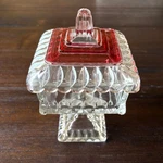 Vintage Glass Candy Dish Ruby Flash Lid Footed Compote Mismatched Eclectic 30S. Fixed Price $24.50.