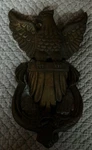 Vintage Cast Iron American Bald Eagle Door Knocker Black Brass Finish Approx 8X5. Fixed Price $15.00.